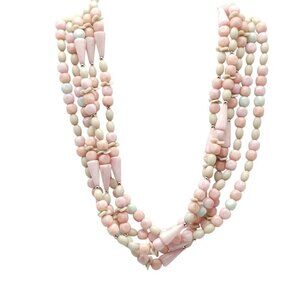 Vintage NOS Multi Strand Pastel Lucite Beaded Necklace 19" Pink White Green